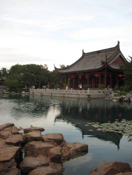 Lake and old house, oriental style