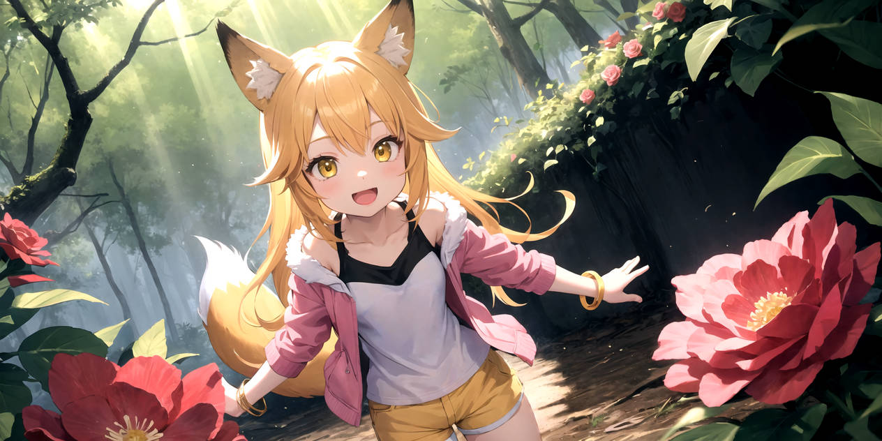 Cute Fox Girl (Forested Flowers) - AI