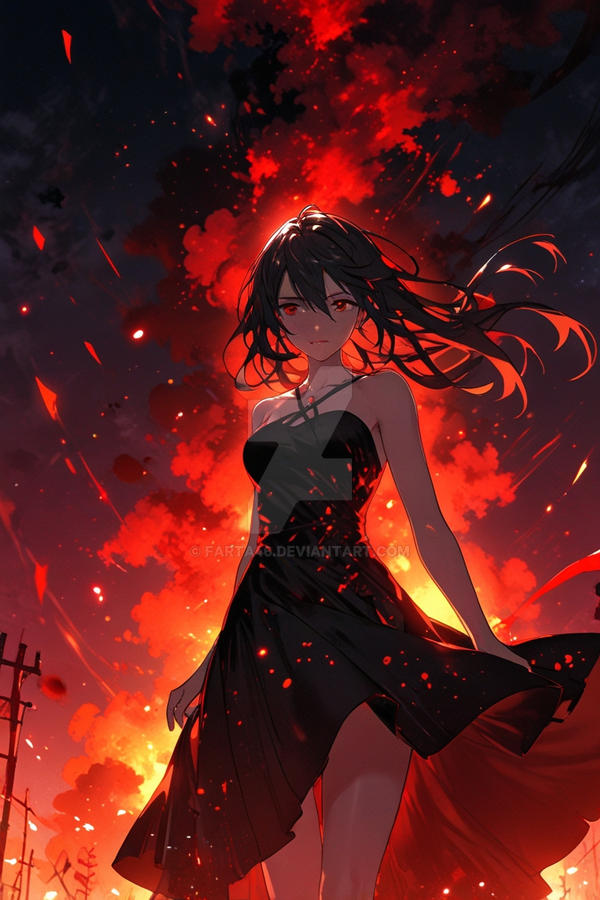 Anime girl and red explosion by farta46 on DeviantArt