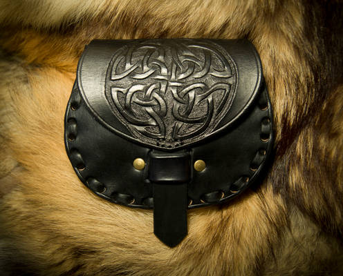 Black Leather Celtic Belt and Shoulder Bag