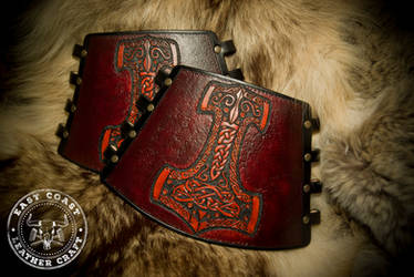 Mjolnir Thor Viking Leather Arm Guard Bracer Cuffs