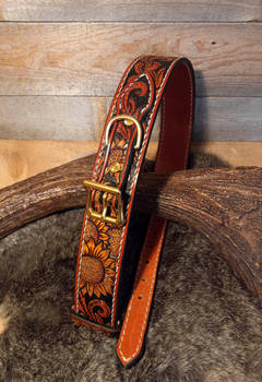 Sunflower Tooled Leather Dog Collar