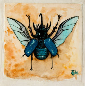 Tiny Blue Atlas Beetle Watercolor