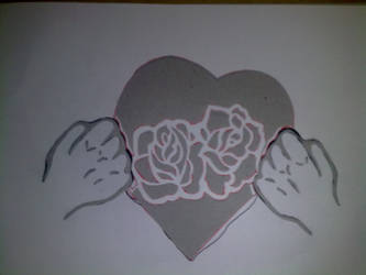 two roses, heart n hands