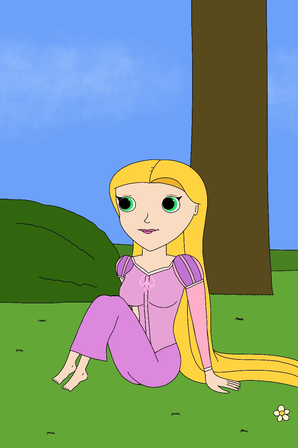 Rapunzel sitting (clothed)