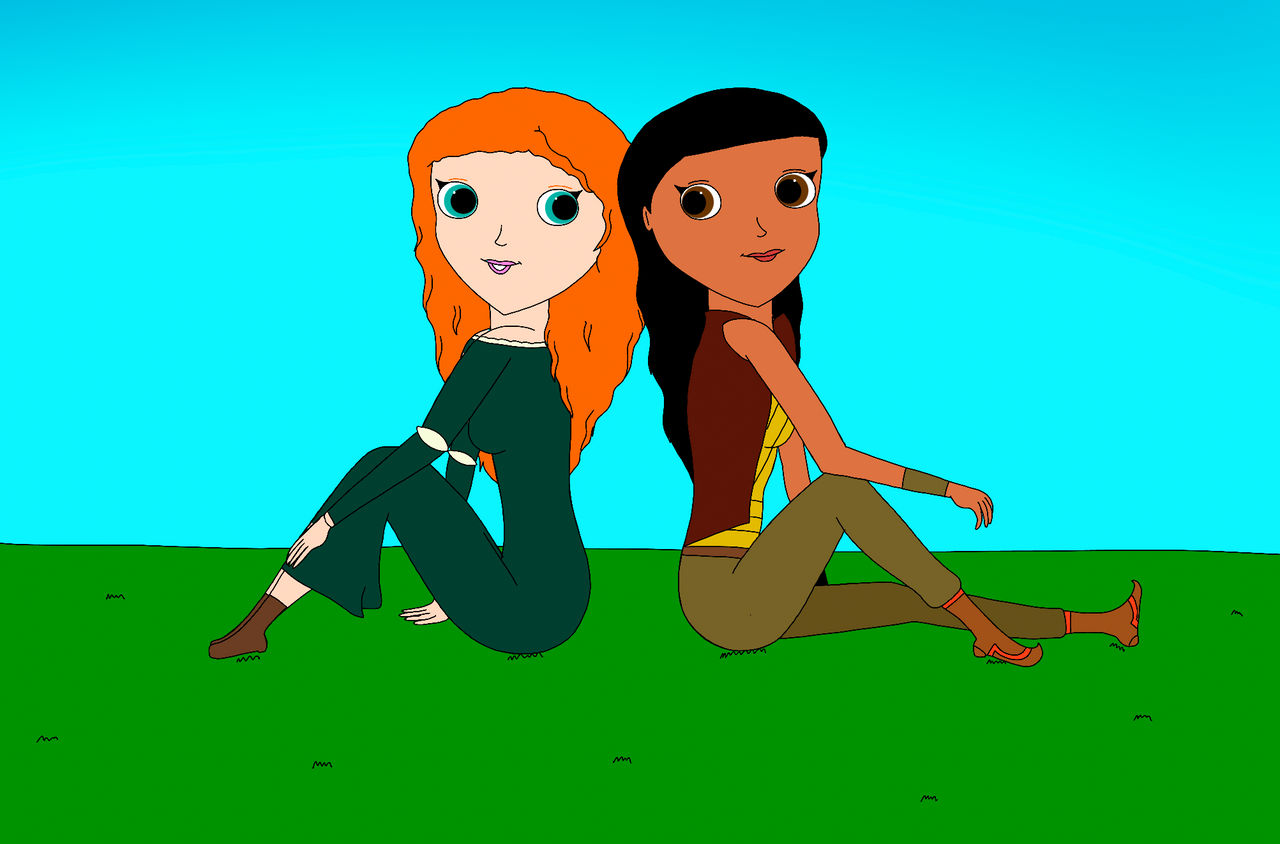 Merida and Raya sitting together on the grass by RobsonDoodle on DeviantArt