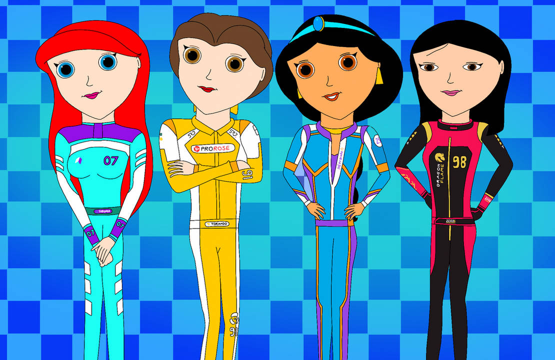 Ariel, Belle, Jasmine and Mulan as Car Racers by RobsonDoodle on DeviantArt