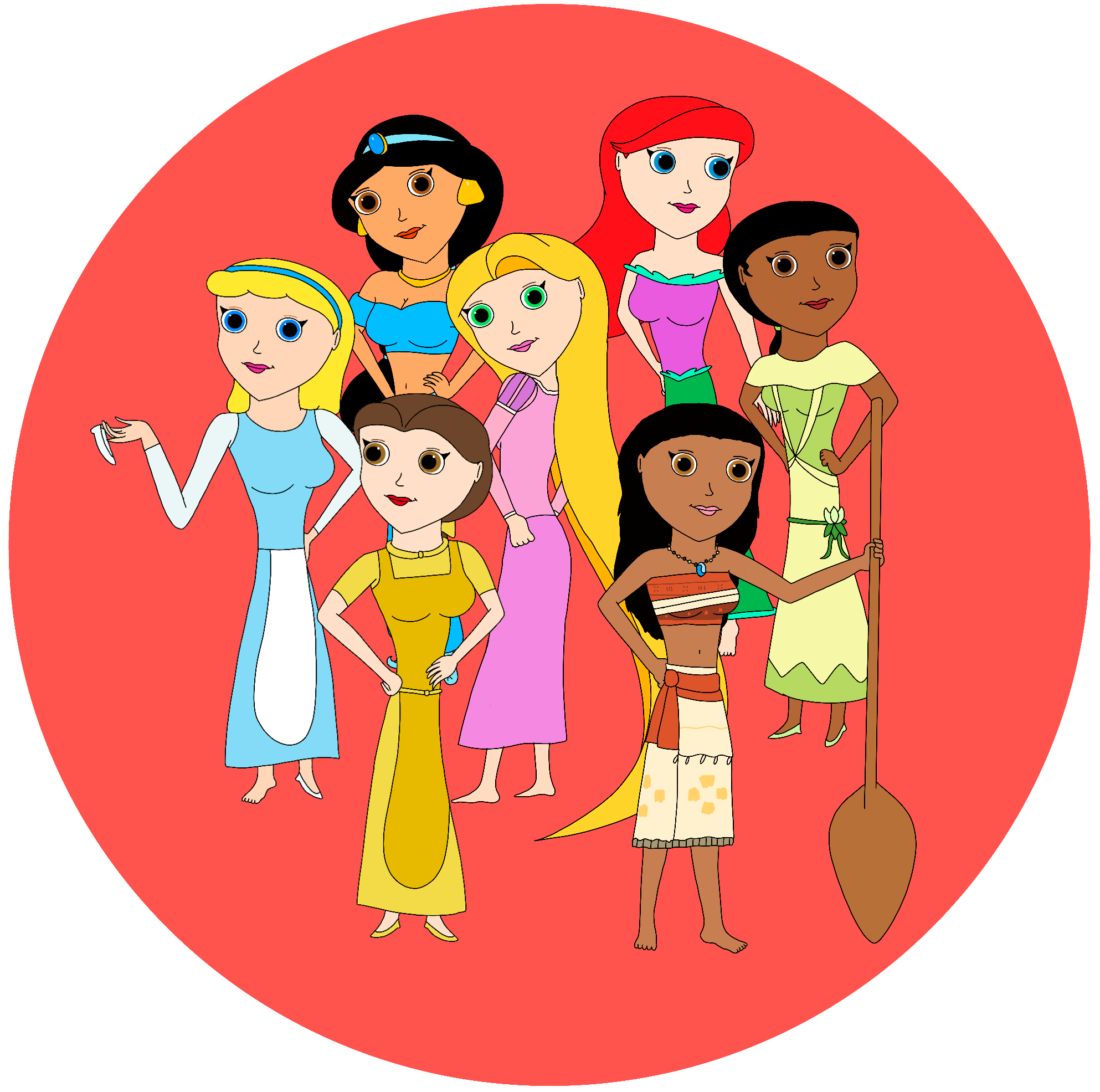 Seven Disney Princesses in red circle by RobsonDoodle on DeviantArt