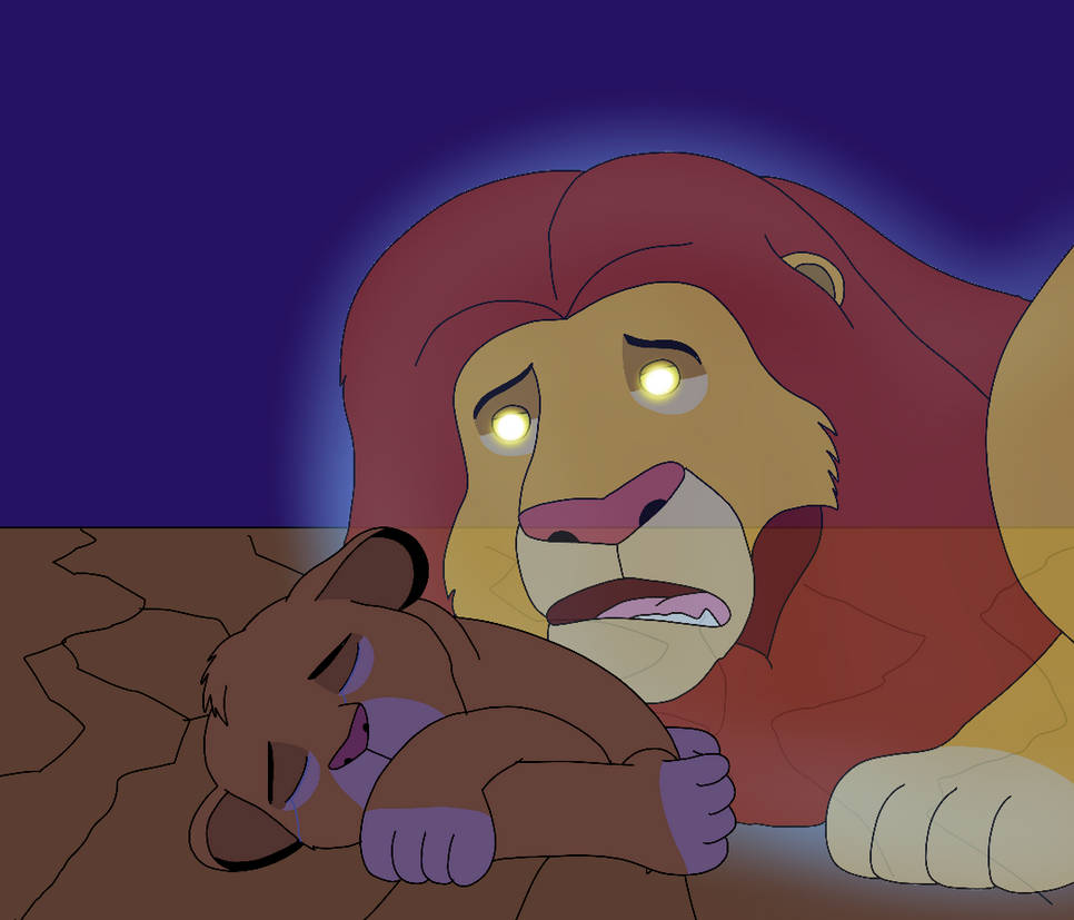 Simba Ghost Ghost Mufasa comforting Crying Simba at night by RobsonDoodle on DeviantArt