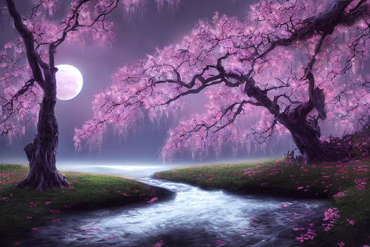 Blooming Willow In The Moonlight