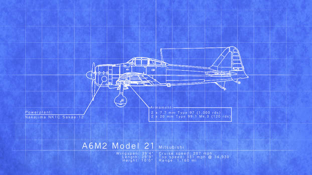 A6M2 Zero 4k Blueprint Wallpaper