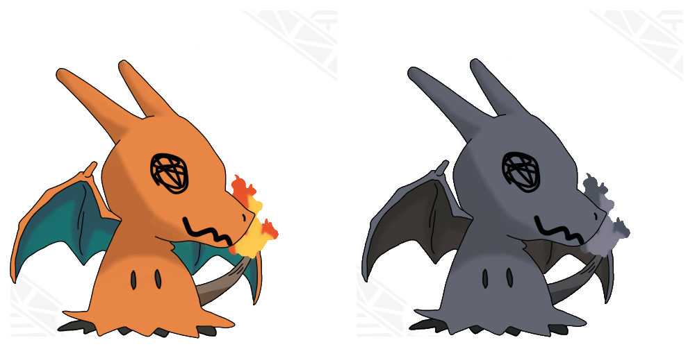 drafty-shrew643: A fusion between Charizard and Mimikyu Pokémon