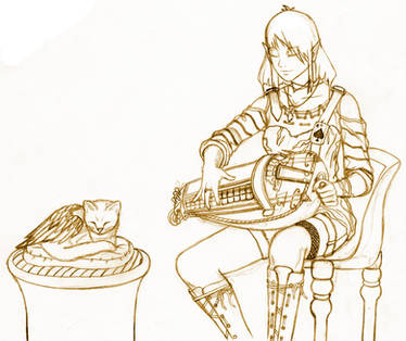 Eskemeirah playing the hurdy-gurdy