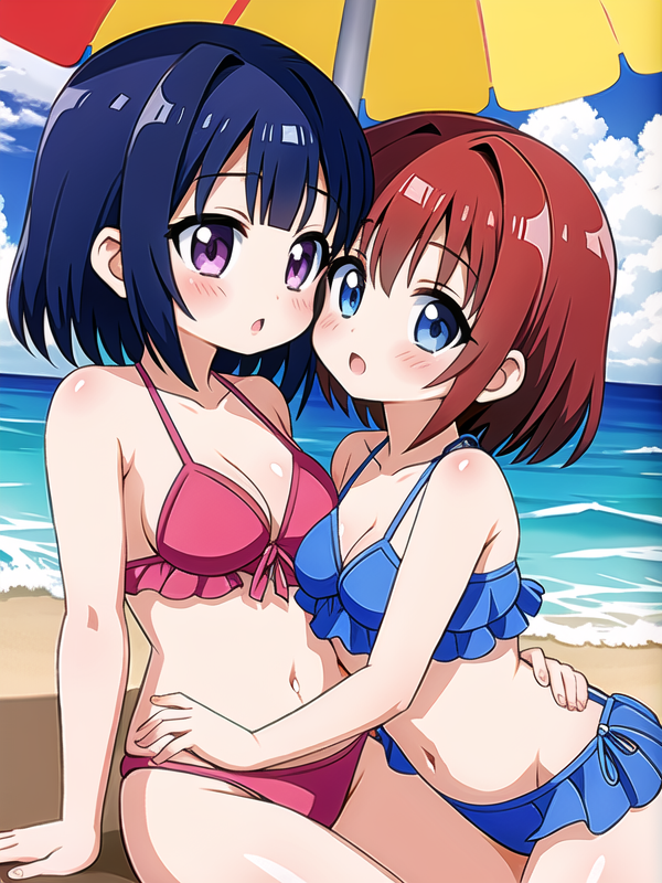 AI Art Kawaii Lesbians at the Beach 3
