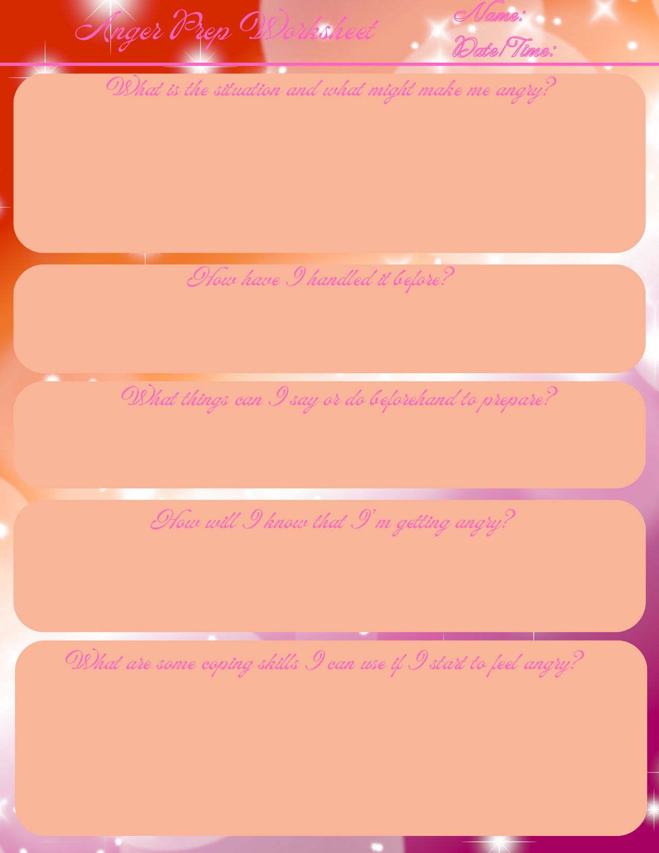 Anger Prep Worksheet - Lesbian Print