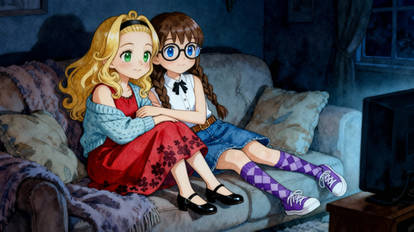 Ember and Muffy Watching a Movie