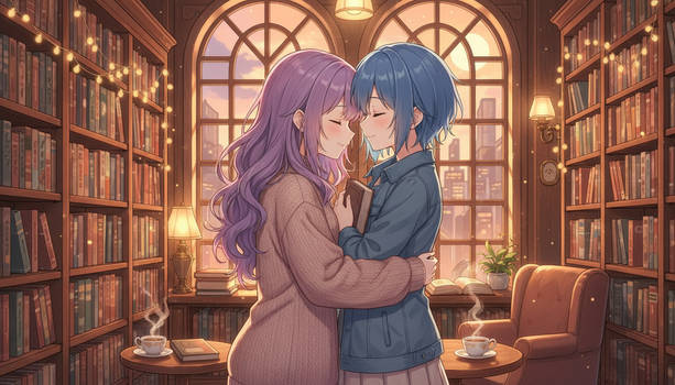 AI Art Yuri Library Hug