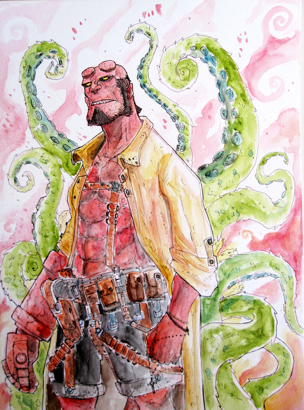 Hellboy, watercolor