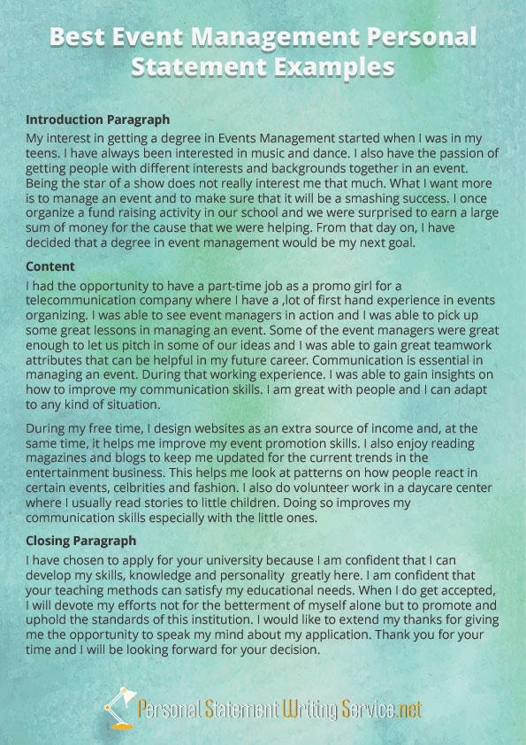 Event Management Personal Statement Example By PS Examples