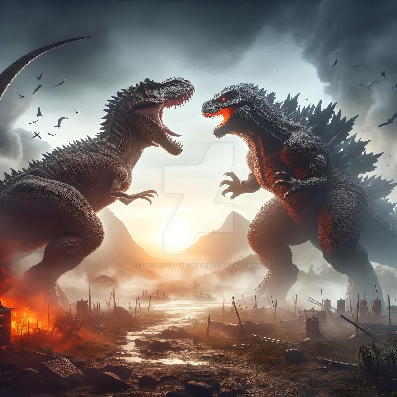 Gadzilla Risovat Godzilla vs T-Rex by LegacyGamingMods on DeviantArt