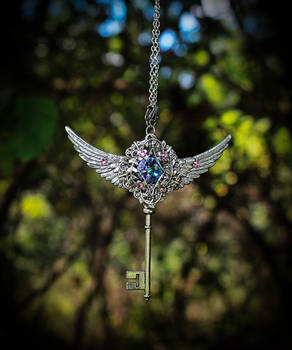 Silver Wings Fantasy Key Necklace