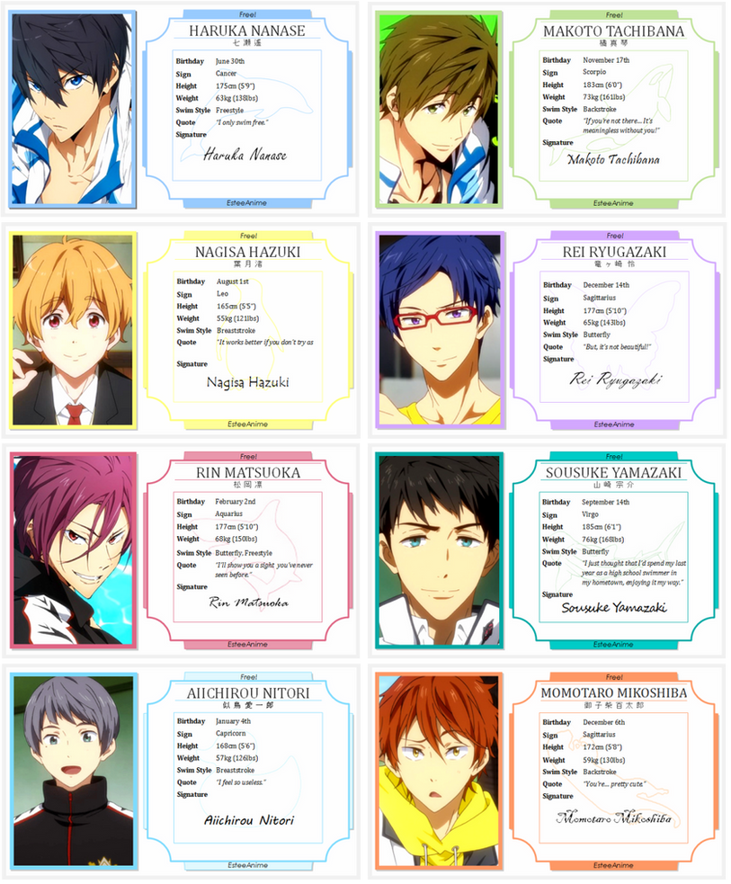 Free! - Character Cards by EsteeSo on DeviantArt