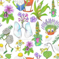 Herbal illustrations, seamless pattern
