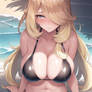 Cynthia Pokemon In Sexy Bikini At the Beach Fanart