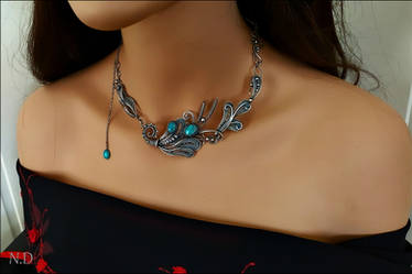 Sterling silver necklace, filigree, turquoise