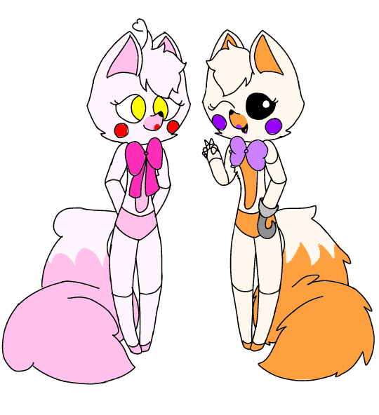 Eu disse que iria fazer um desenho e aí está como prometido lolbit e mangle  muito fofo