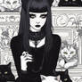 Goth Girl With A Bunch Of Pet Cats 