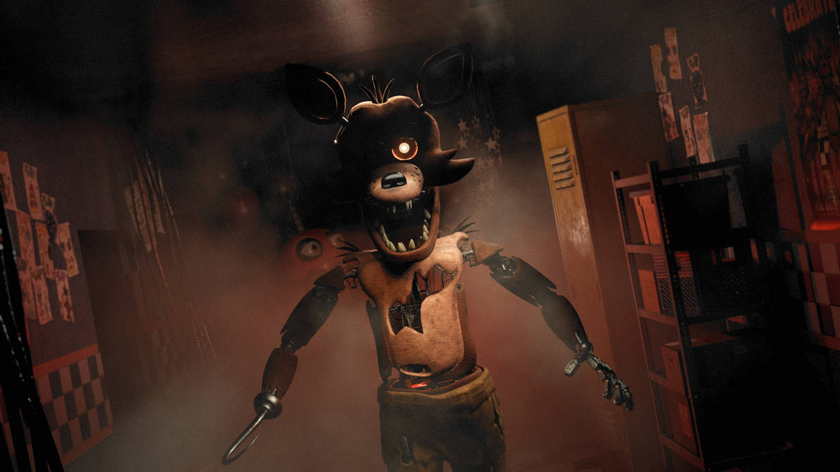 Withered foxy running down a dark hallway