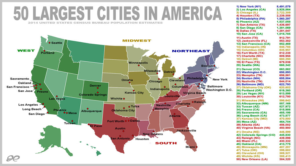 50 Largest American Cities By Population by DP2 on DeviantArt