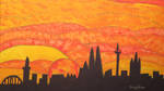 silhouette from cologne dome in sunset by ingeline-art