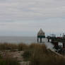 view from beach to bridge