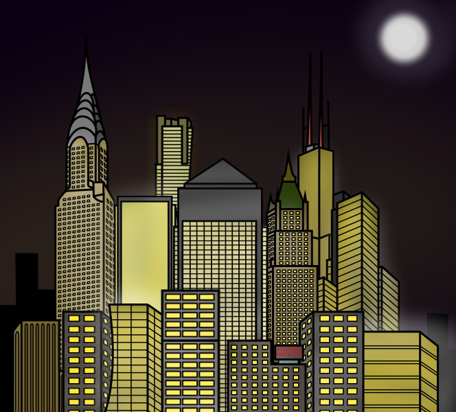 Cartoon City Skyline - Night by E350tb