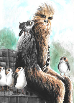 Chewie and porgs (watercolors)