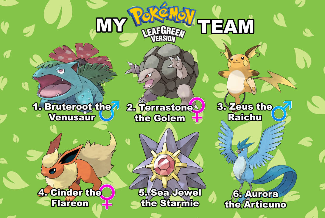 My Pokemon Leaf Green Team by Wildcat1999 on DeviantArt
