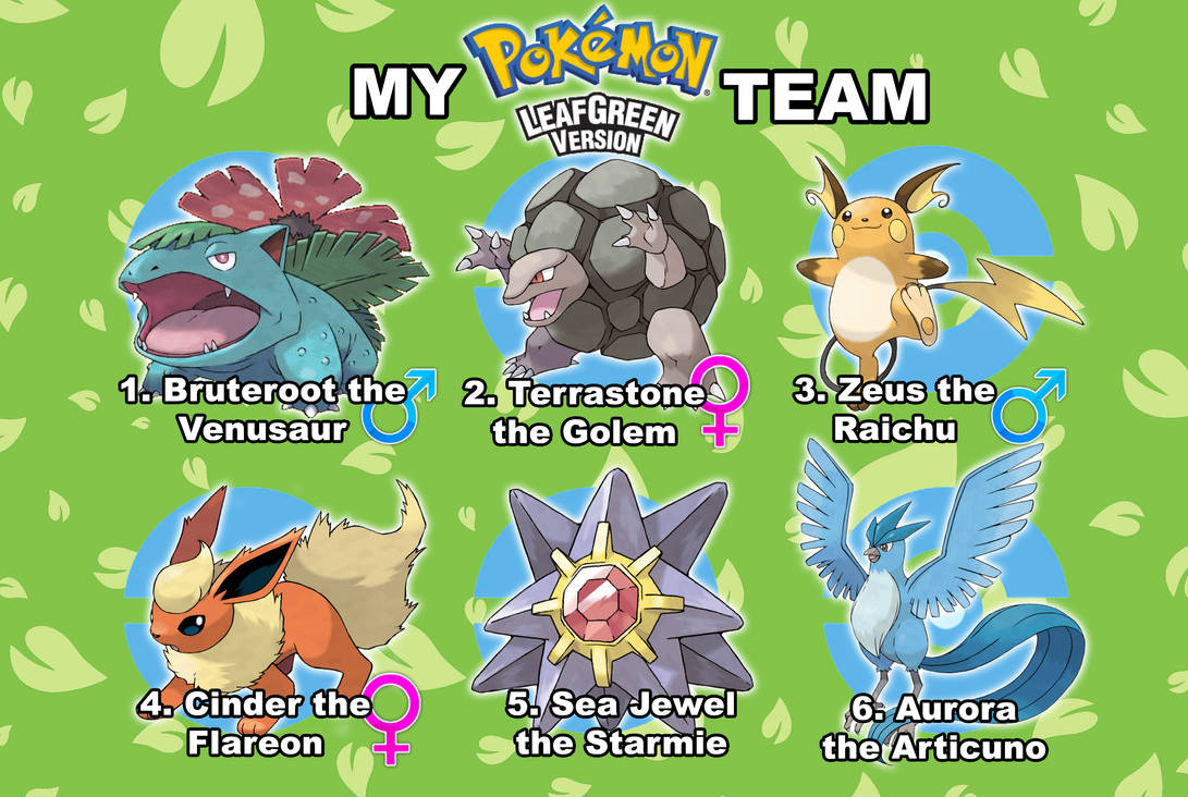 My Pokemon Leaf Green Team by Wildcat1999 on DeviantArt