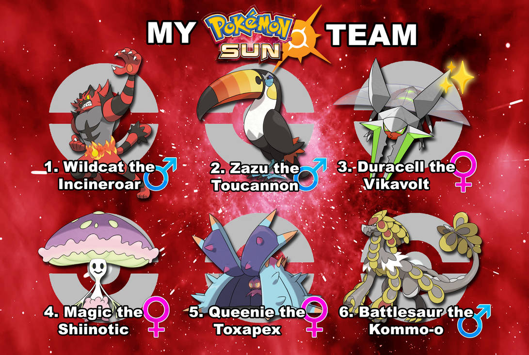 My Pokemon Sun Team by Wildcat1999 on DeviantArt