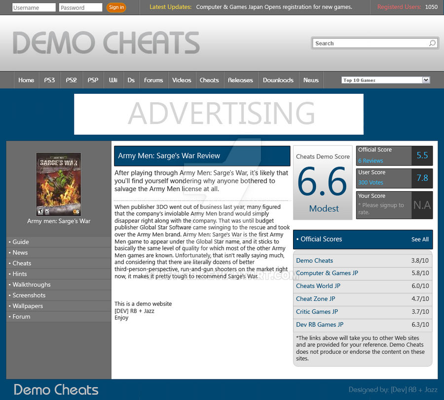 Cheats Web Layout by DEV-RB on DeviantArt