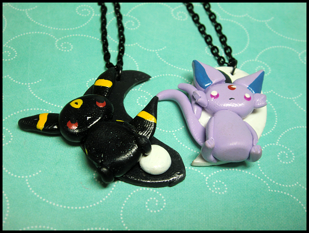 Espeon and Umbreon Yin Yang Necklace by GrandmaThunderpants on