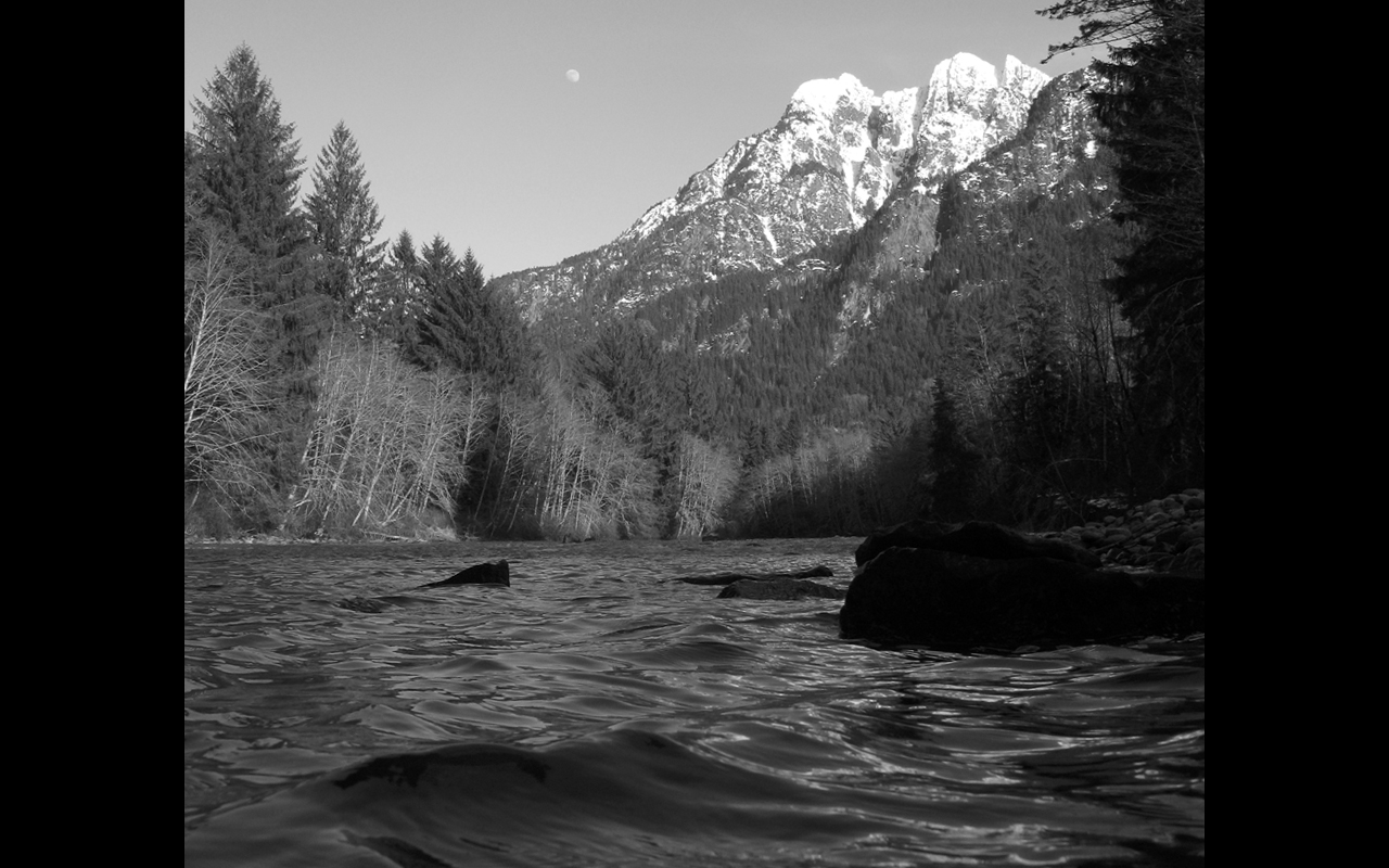 River mountains and moon.