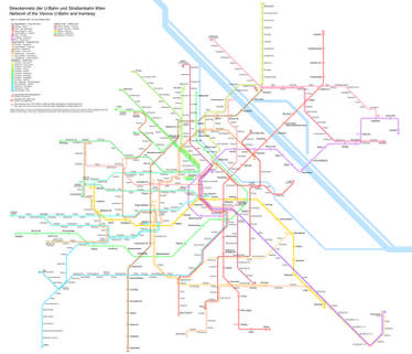 Trams and U-Bahn lines in Vienna, 2020