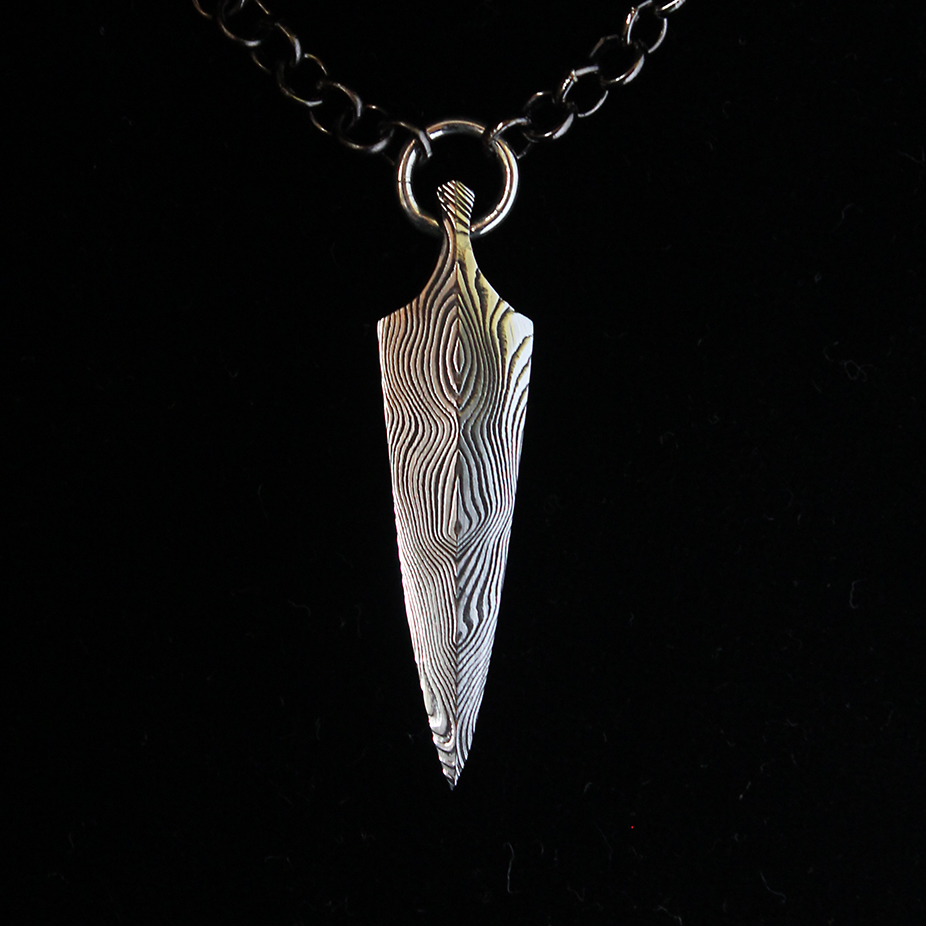 Damascus arrowhead pendant