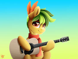 A stallion with a guitar.