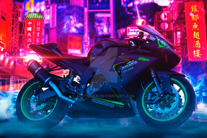 Cyberpunk racing motorcycle