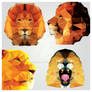 Collection of 4 geometric polygon lions, pattern