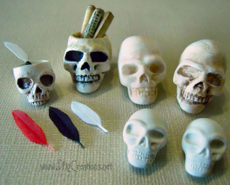 Skulls, Skull Ink Pots, Skull Scroll Holders