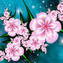 Silk Flowers on Starry Sky